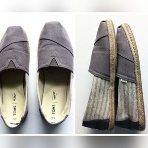 Toms Shoes Womens 12 Alpargata Rope Espadrille Slip On Gray Stripe Square Toe